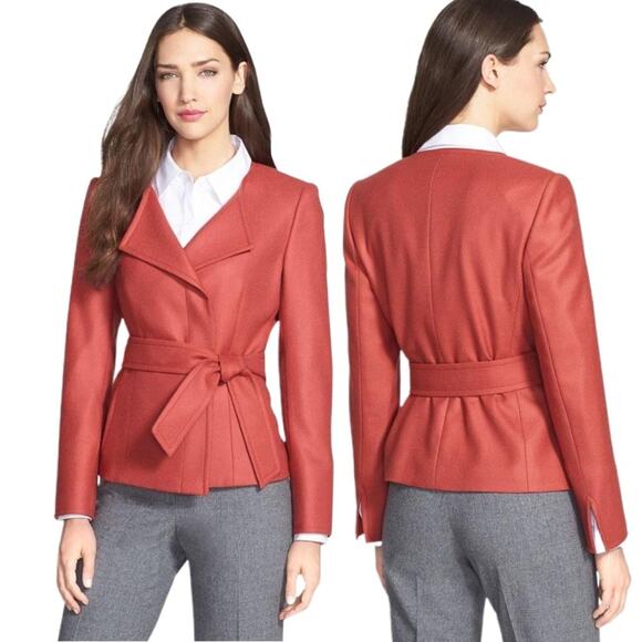 SANTORELLI Lola Salmon Belted Textured Virgin Wool Jacket Size 16 - Picture 1 of 10